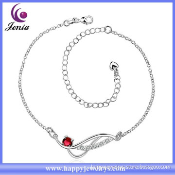 Unique design red zircon charm anklet design 925silver plated fashion jewelry wholesale (CA036-A)